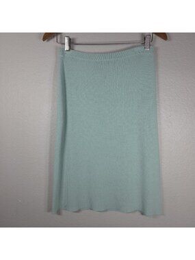 Dialogue Ribbed Pencil Midi Skirt Turquoise Size M Pull-On Stretch